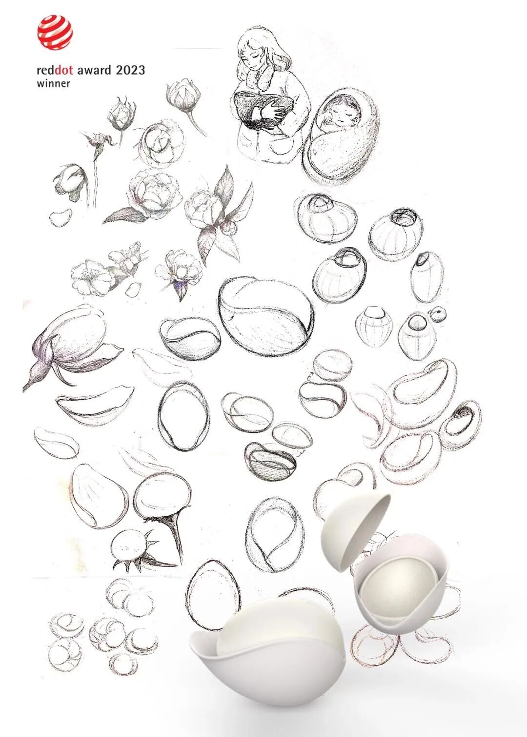 Design sketches of pet urn “Bud”
